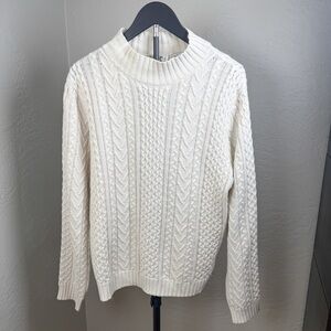 Hasting & Smith Ivory Silver Metallic Cable Knit Mock Neck Sweater Size XL